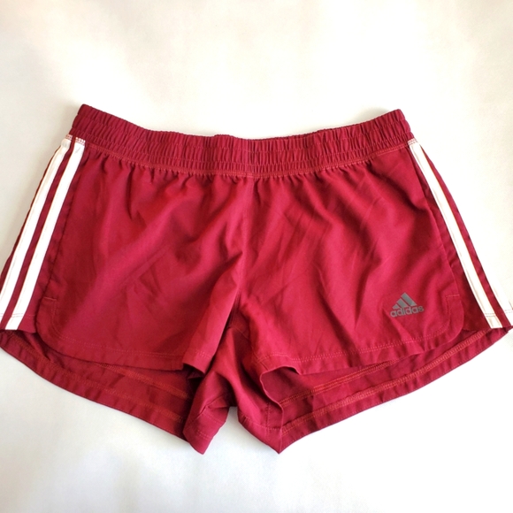 adidas Pants - Adidas Climalite Running Maroon/White Shorts with white stripes and logo Size M